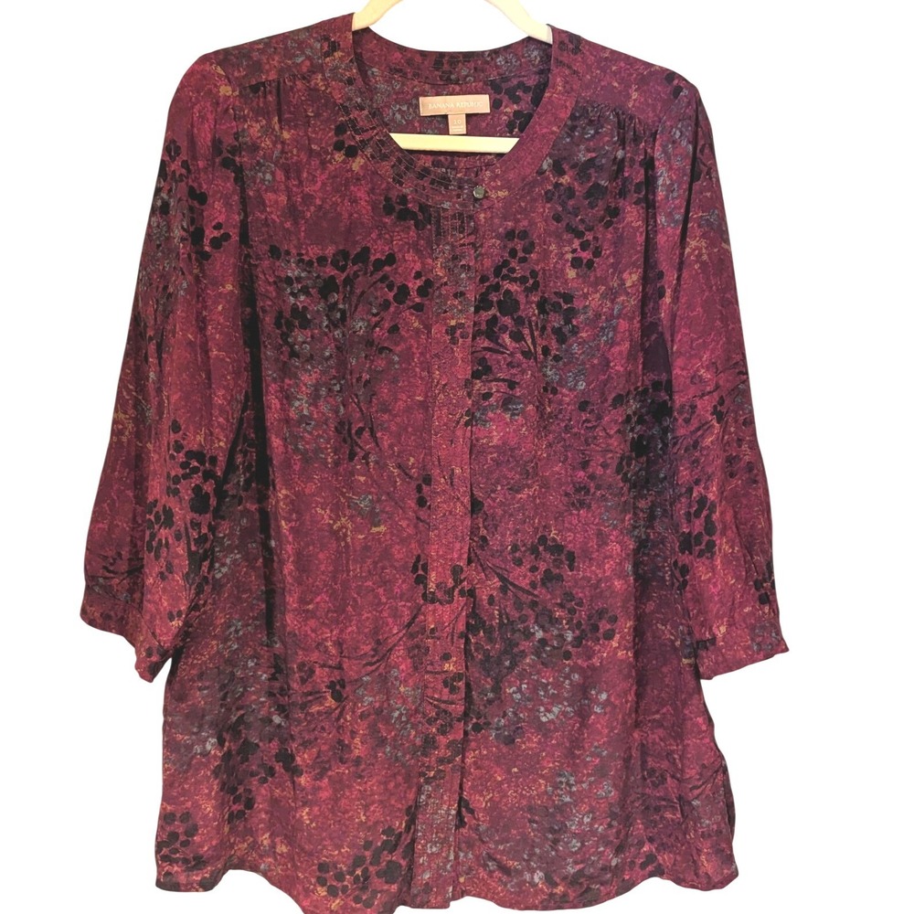 Banana Republic Silk Blouse 10 Burgundy Floral Velvet Romantic Goth Witchy Top